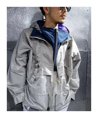 23SS KOLOR Abe Run One Day Series Two Color Nylon Waterproof Double Zipper Loose Hooded Long Sleeve Hoodie