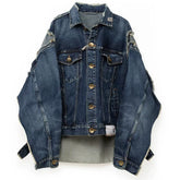 Sanyuan Kangyu made old cotton patchwork denim jacket, Japanese casual long sleeved jacket, blue loose thick style