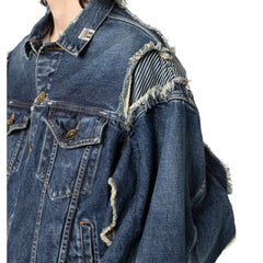 Sanyuan Kangyu made old cotton patchwork denim jacket, Japanese casual long sleeved jacket, blue loose thick style