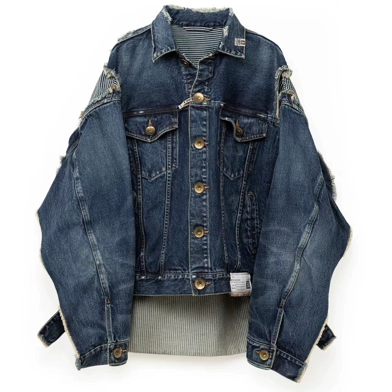 Sanyuan Kangyu made old cotton patchwork denim jacket, Japanese casual long sleeved jacket, blue loose thick style