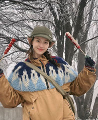 Zhong Chuxi's same KAPITAL Hirata and Hongri casual lamb wool patchwork workwear half high collar jacket