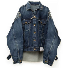Sanyuan Kangyu made old cotton patchwork denim jacket, Japanese casual long sleeved jacket, blue loose thick style