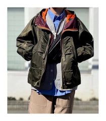 23SS KOLOR Abe Run One Day Series Two Color Nylon Waterproof Double Zipper Loose Hooded Long Sleeve Hoodie