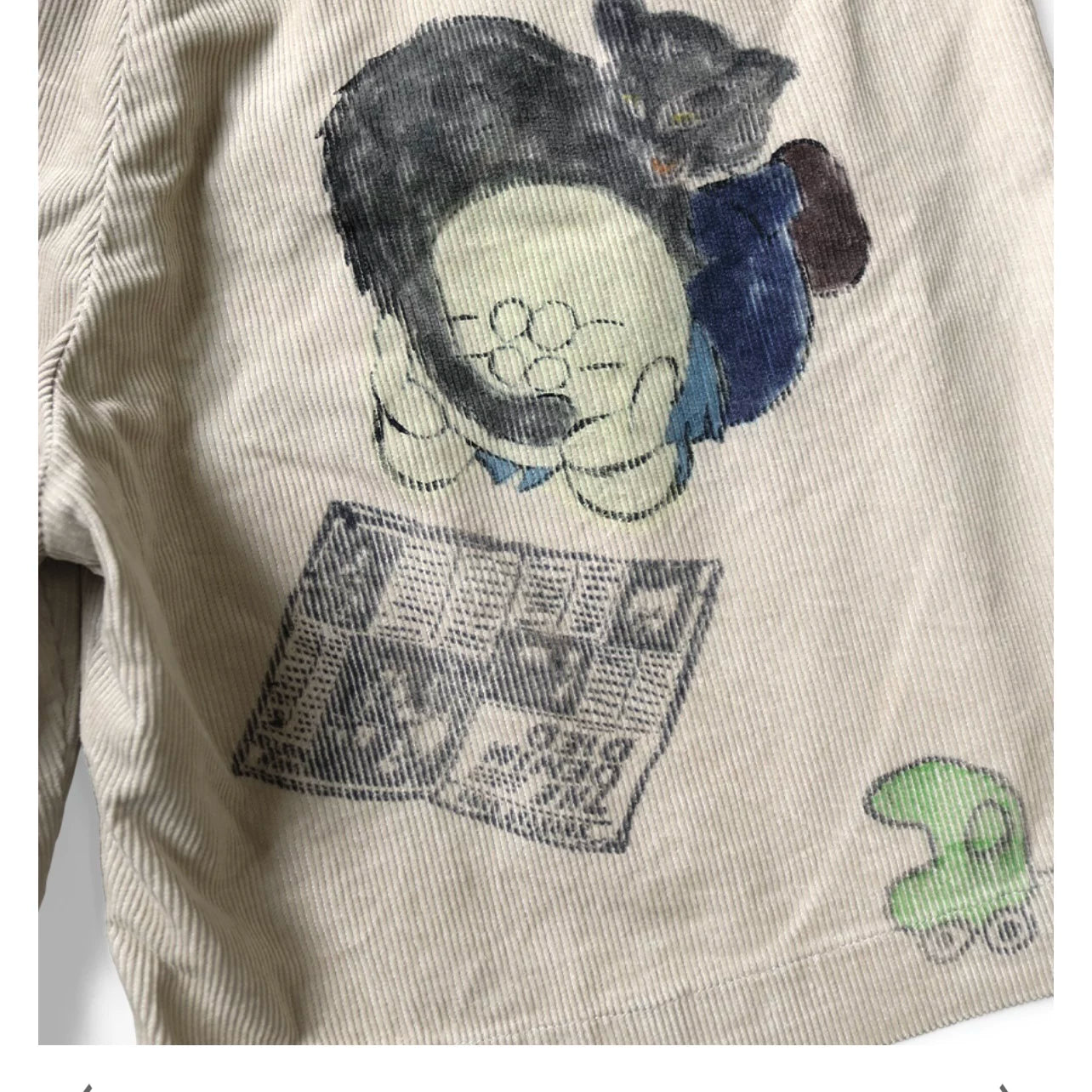 25SS KAPITAL Hirata and Hongri style casual cartoon fun printed washed water distressed corduroy shorts