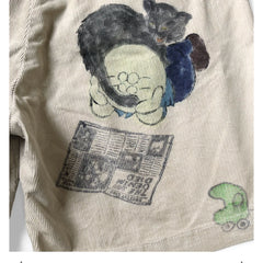 25SS KAPITAL Hirata and Hongri style casual cartoon fun printed washed water distressed corduroy shorts