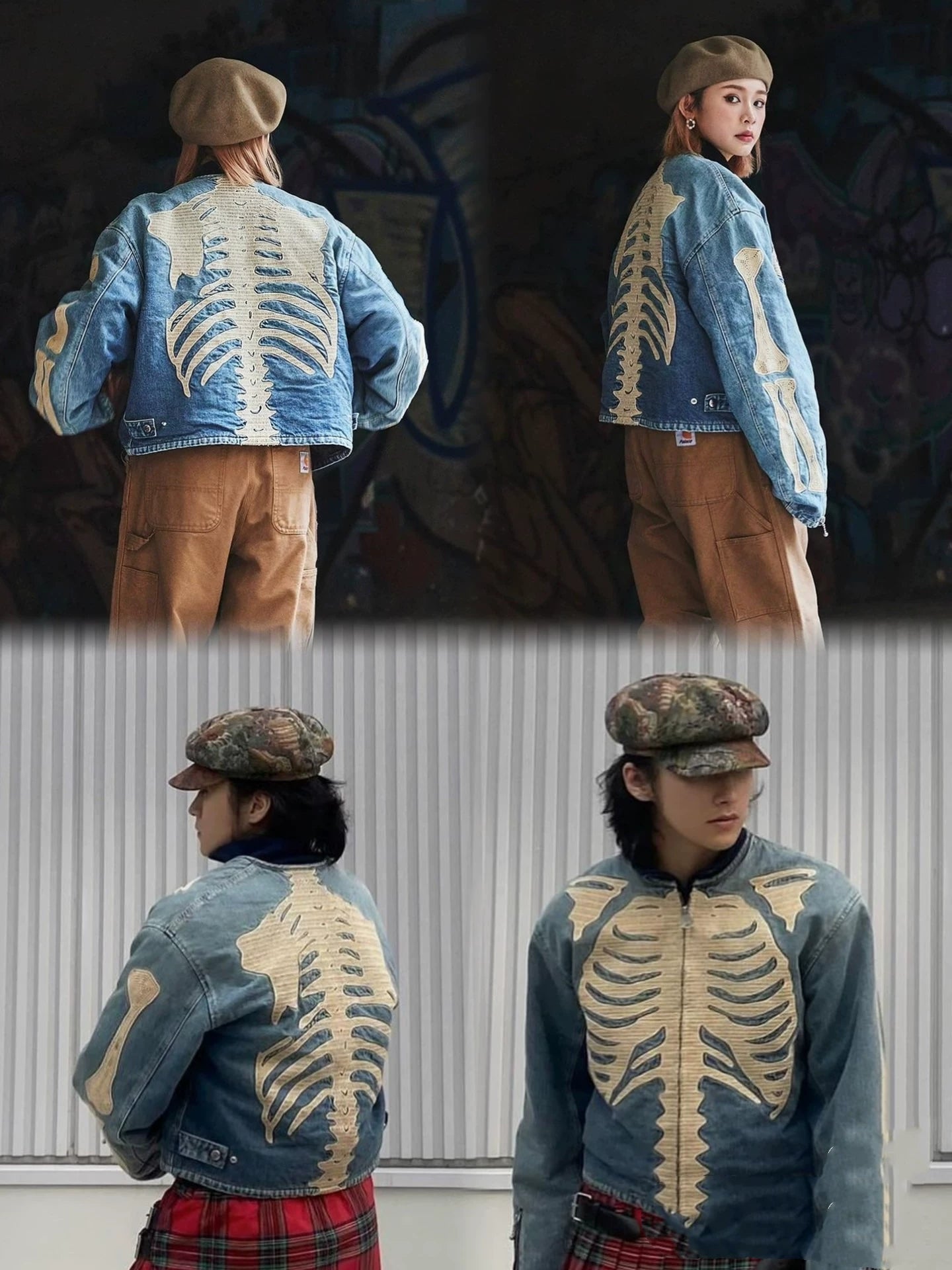 24SS KAPITAL Kazuhiro Hirata Double sided Denim Denim Heavy duty Bone Embroidered Loose Jacket Coat