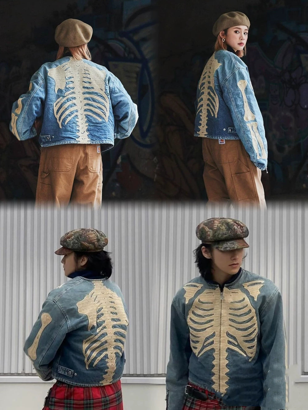 24SS KAPITAL Kazuhiro Hirata Double sided Denim Denim Heavy duty Bone Embroidered Loose Jacket Coat