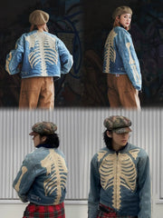 24SS KAPITAL Kazuhiro Hirata Double sided Denim Denim Heavy duty Bone Embroidered Loose Jacket Coat