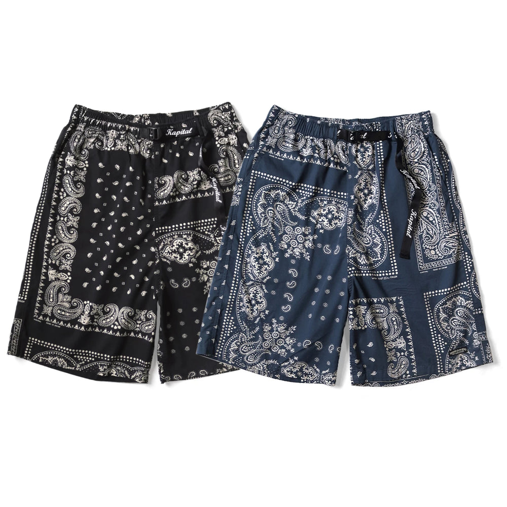 25SS KAPITAL Hirata and Hongri casual cashew flower print adjustable elastic loose shorts