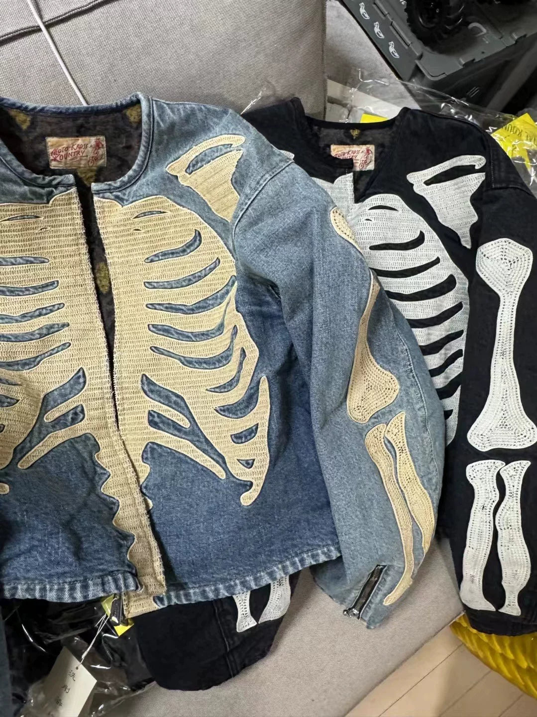 24SS KAPITAL Kazuhiro Hirata Double sided Denim Denim Heavy duty Bone Embroidered Loose Jacket Coat