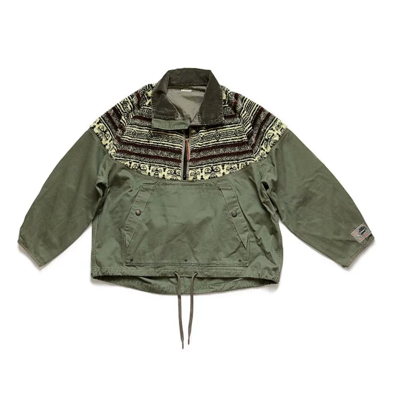 Zhong Chuxi's same KAPITAL Hirata and Hongri casual lamb wool patchwork workwear half high collar jacket