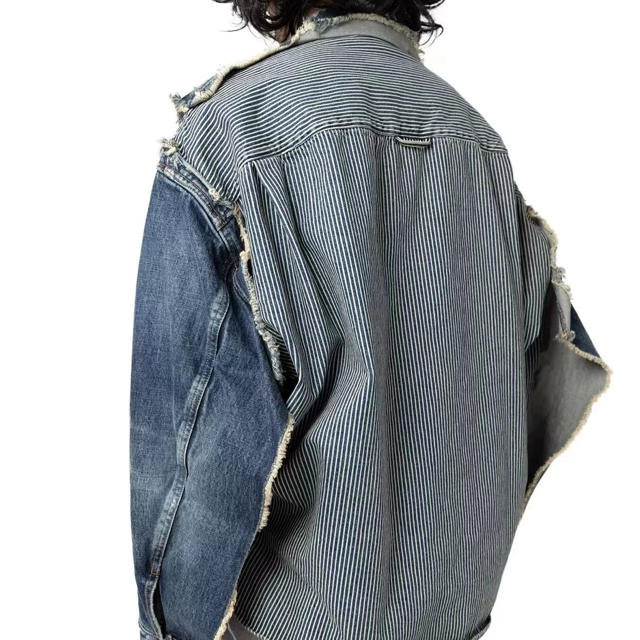 Sanyuan Kangyu made old cotton patchwork denim jacket, Japanese casual long sleeved jacket, blue loose thick style