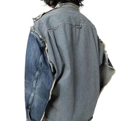 Sanyuan Kangyu made old cotton patchwork denim jacket, Japanese casual long sleeved jacket, blue loose thick style