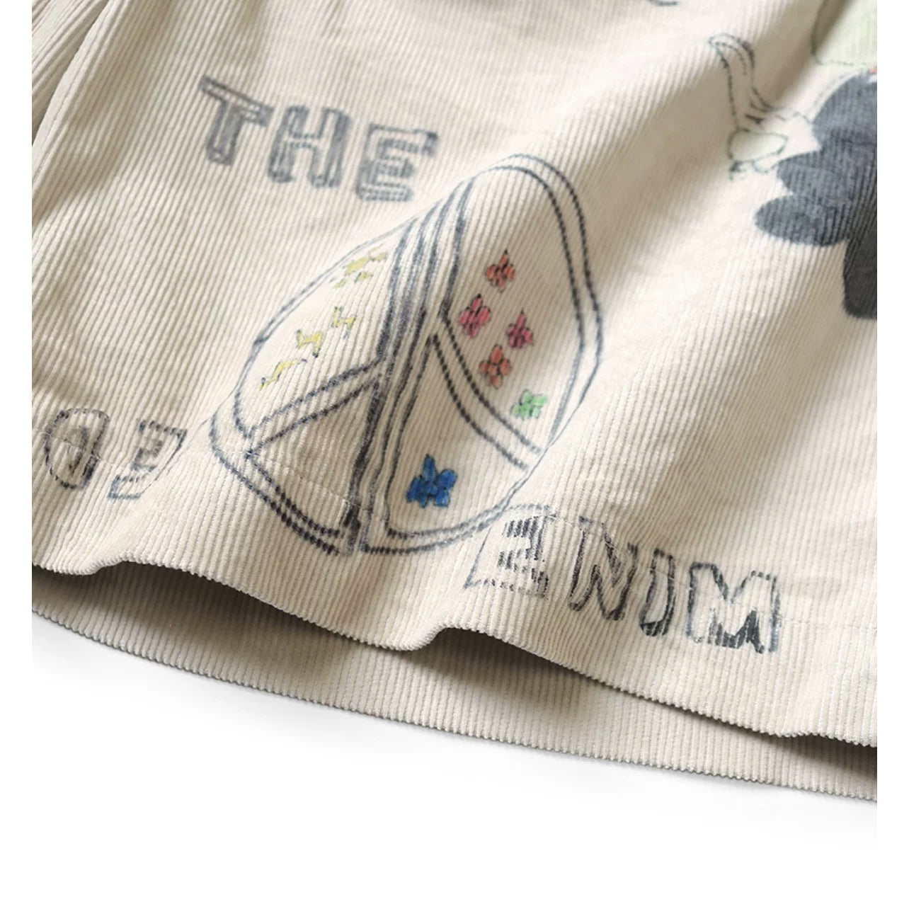 25SS KAPITAL Hirata and Hongri style casual cartoon fun printed washed water distressed corduroy shorts