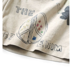 25SS KAPITAL Hirata and Hongri style casual cartoon fun printed washed water distressed corduroy shorts