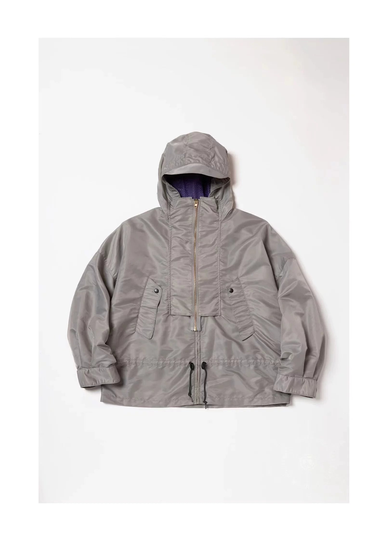 23SS KOLOR Abe Run One Day Series Two Color Nylon Waterproof Double Zipper Loose Hooded Long Sleeve Hoodie