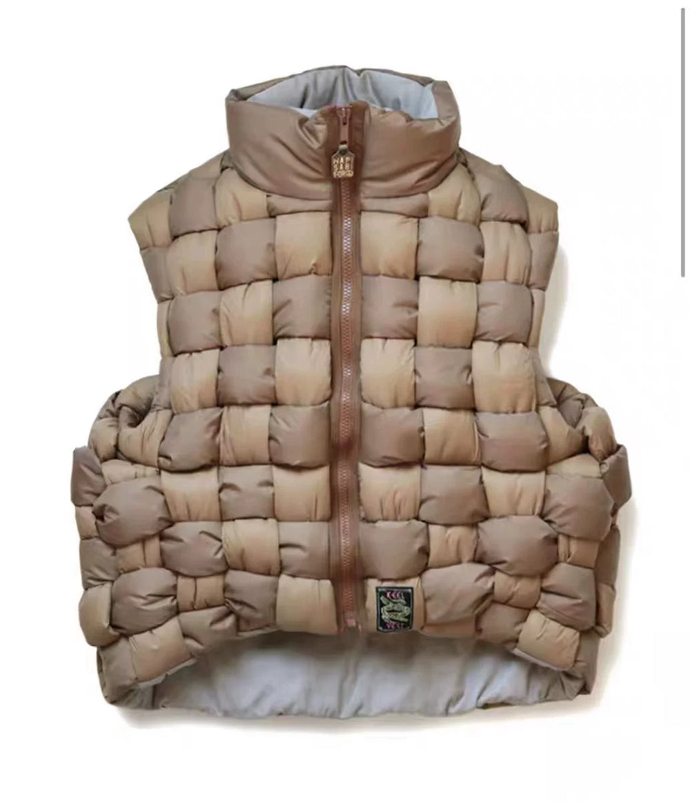 21AW KAPITAL Hirata Kazuhiro two-color cotton warm double-sided high collar woven vest cotton vest