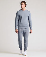 Dusty Blue Fleece French Terry Pullover Crew Neck